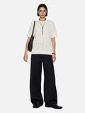 DAXUEN dark grey breathable open-knit short-sleeve top
