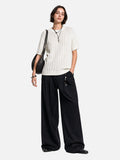 DAXUEN dark grey breathable open-knit short-sleeve top