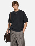 DAXUEN dark grey breathable open-knit short-sleeve top