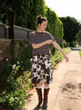 DAXUEN white and brown striped relaxed-fit t-shirt — model photo