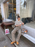 DAXUEN white and brown striped relaxed-fit t-shirt — model photo