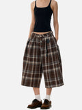 DAXUEN brown plaid high-waisted culottes