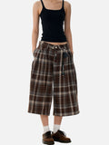 DAXUEN brown plaid high-waisted culottes