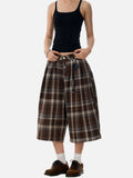 DAXUEN brown plaid high-waisted culottes