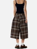 DAXUEN brown plaid high-waisted culottes