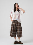 DAXUEN brown plaid high-waisted culottes — model photo