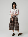 DAXUEN brown plaid high-waisted culottes — model photo
