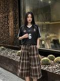 DAXUEN brown plaid high-waisted culottes — model photo