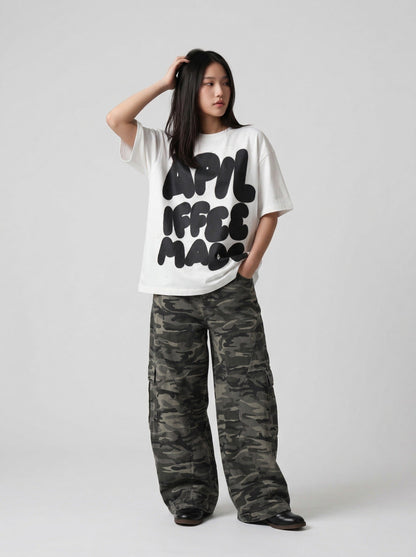 DAXUEN Oversized graphic T-shirt with playful print — model photo