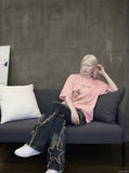 DAXUEN Oversized Sketch Dog Graphic Tee — model photo