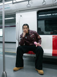 DAXUEN burgundy bomber jacket with beetle club patches — model photo