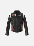 DAXUEN black cropped burgundy-blocked racer faux leather jacket