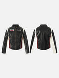 DAXUEN black cropped burgundy-blocked racer faux leather jacket