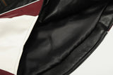 DAXUEN black cropped burgundy-blocked racer faux leather jacket
