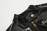 DAXUEN black cropped burgundy-blocked racer faux leather jacket