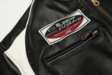 DAXUEN black cropped burgundy-blocked racer faux leather jacket