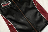DAXUEN black cropped burgundy-blocked racer faux leather jacket