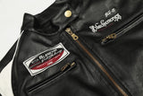 DAXUEN black cropped burgundy-blocked racer faux leather jacket