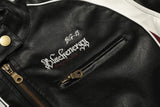 DAXUEN black cropped burgundy-blocked racer faux leather jacket