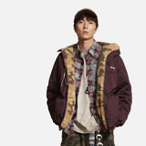 DAXUEN burgundy reversible camouflage fleece jacket