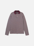 DAXUEN burgundy striped knit long-sleeve polo shirt