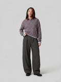 DAXUEN burgundy striped knit long-sleeve polo shirt — model photo