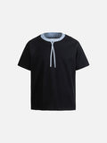 Plaid Layered Neck Short Sleeve T-Shirt
