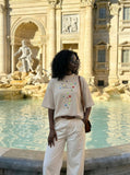 DAXUEN Oversized short-sleeve t-shirt with button graphic — model photo