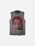 DAXUEN gray oversized caged portrait graphic tank top