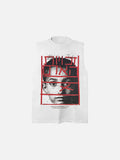 DAXUEN gray oversized caged portrait graphic tank top