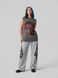 DAXUEN gray oversized caged portrait graphic tank top — model photo