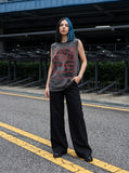 DAXUEN gray oversized caged portrait graphic tank top — model photo