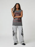 DAXUEN gray oversized caged portrait graphic tank top — model photo