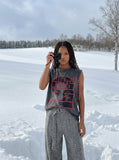 DAXUEN gray oversized caged portrait graphic tank top — model photo