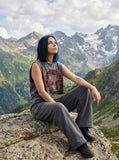 DAXUEN gray oversized caged portrait graphic tank top — model photo