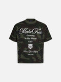 DAXUEN Camo graphic t-shirt with bold text and designs