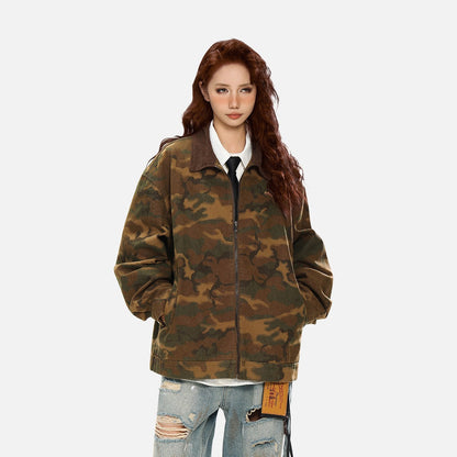 DAXUEN camouflage bomber jacket with corduroy collar