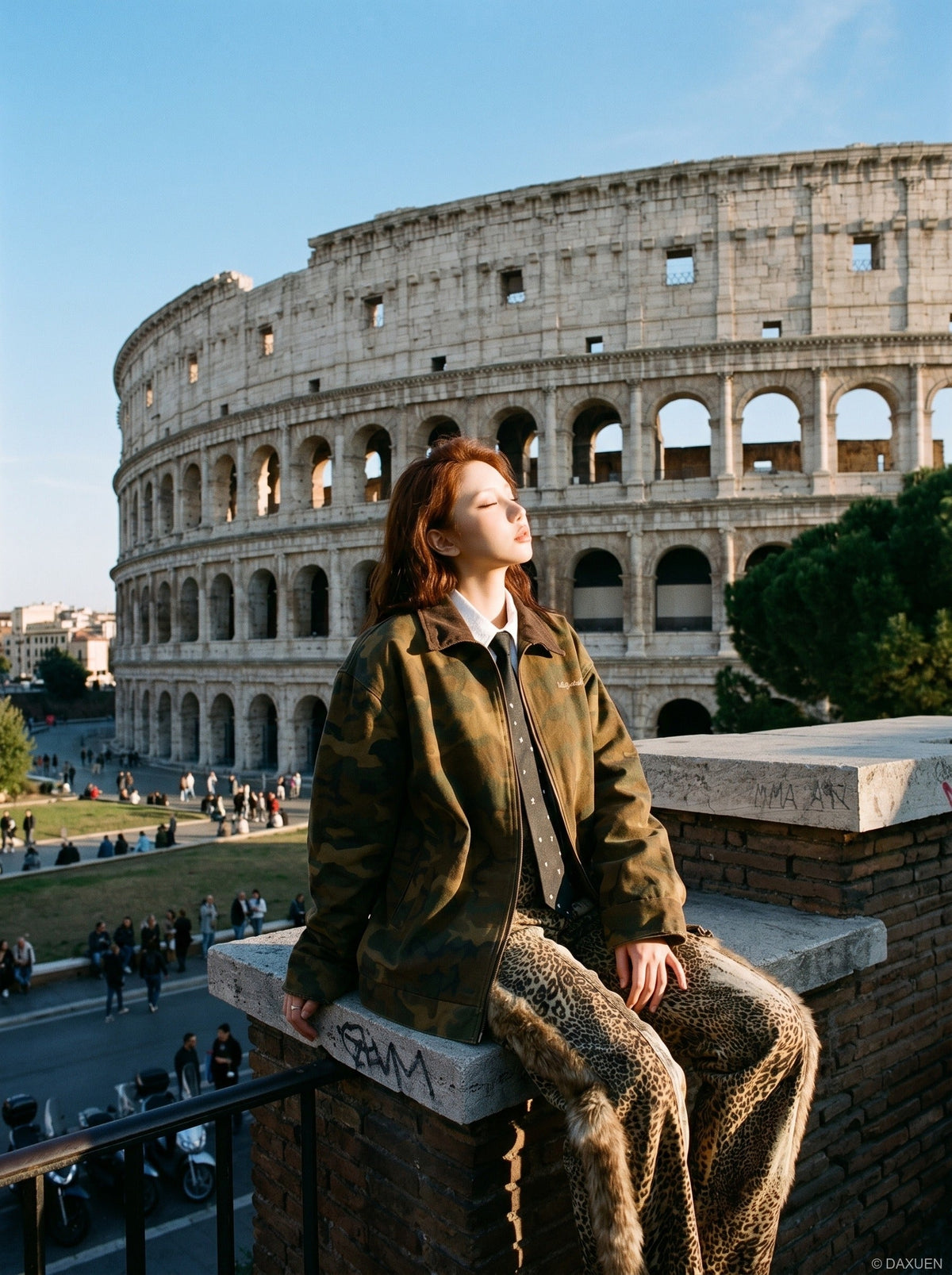 DAXUEN camouflage bomber jacket with corduroy collar — model photo