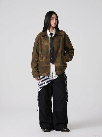 DAXUEN camouflage bomber jacket with corduroy collar — model photo