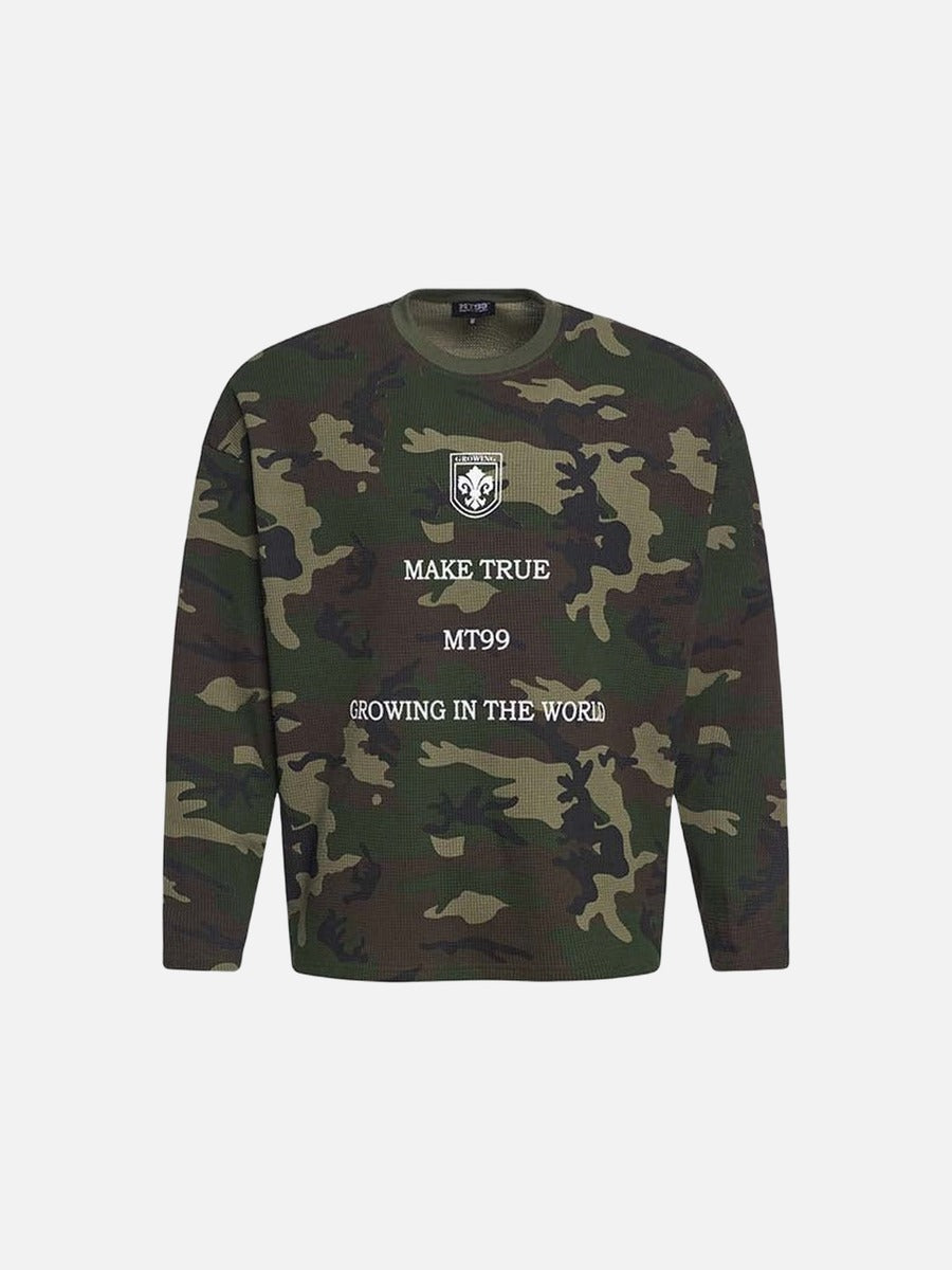 DAXUEN Camouflage long-sleeved crew neck T-shirt