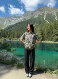 DAXUEN Camouflage graphic t-shirt with polaroid style print — model photo