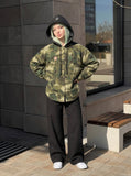 DAXUEN Camouflage hooded shirt jacket — model photo