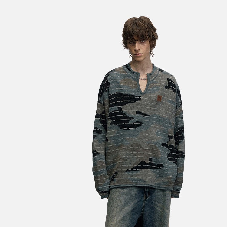 DAXUEN Oversized knitted sweater with camouflage pattern