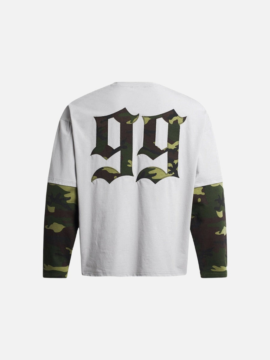 DAXUEN Long-sleeved crew-neck t-shirt with camouflage sleeves
