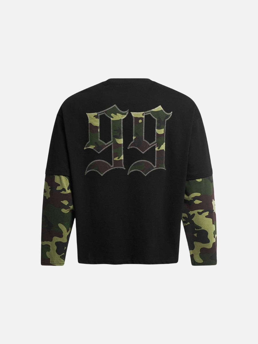 DAXUEN Long-sleeved crew-neck t-shirt with camouflage sleeves