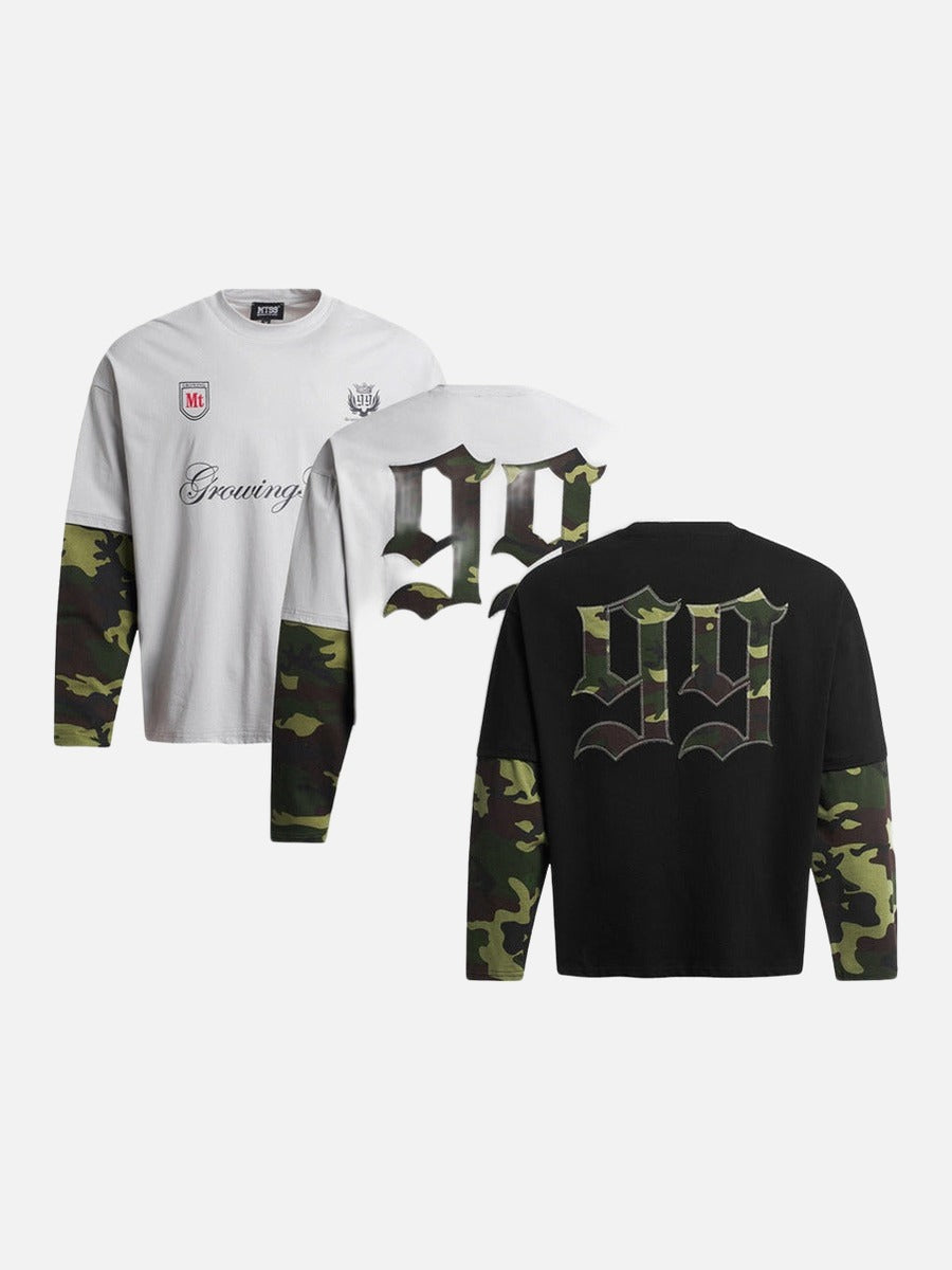 DAXUEN Long-sleeved crew-neck t-shirt with camouflage sleeves