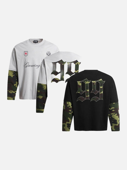 DAXUEN Long-sleeved crew-neck t-shirt with camouflage sleeves