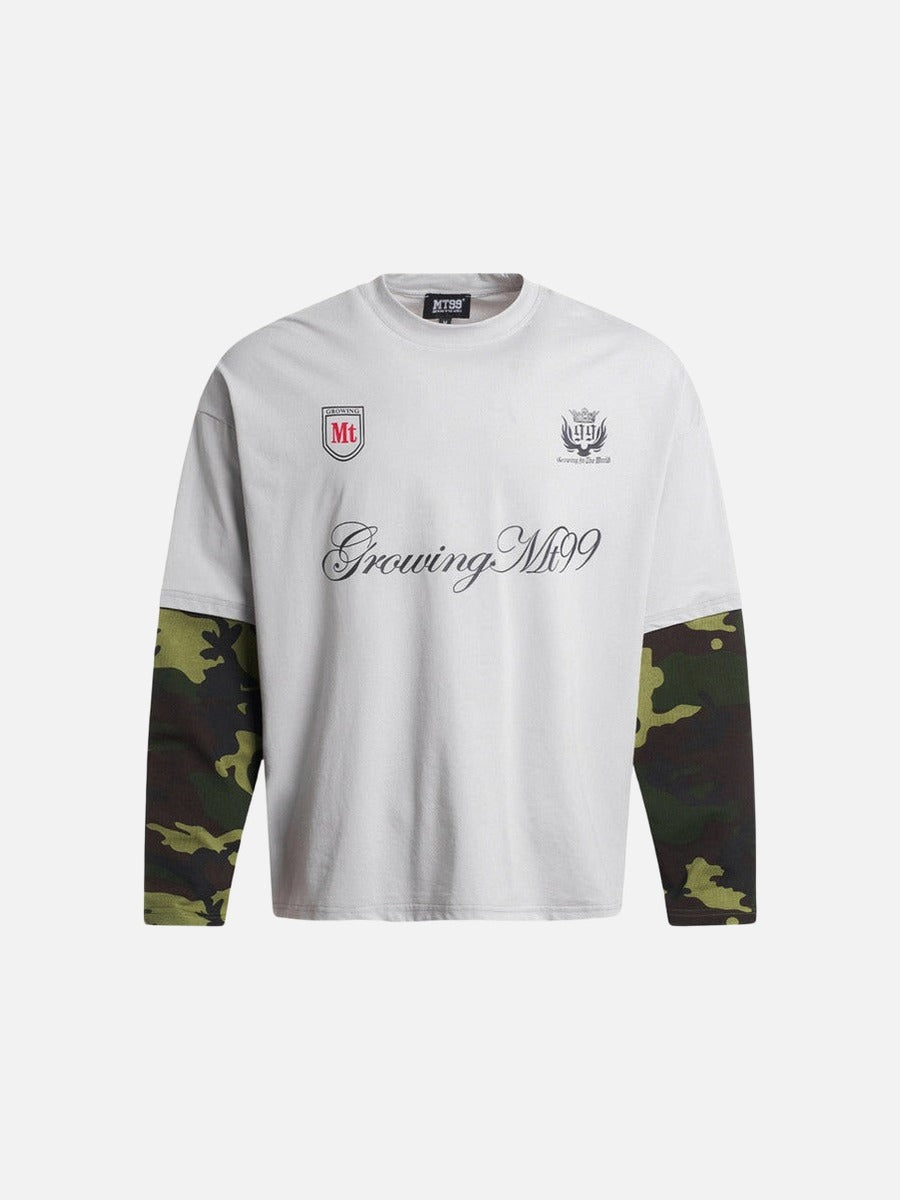 DAXUEN Long-sleeved crew-neck t-shirt with camouflage sleeves