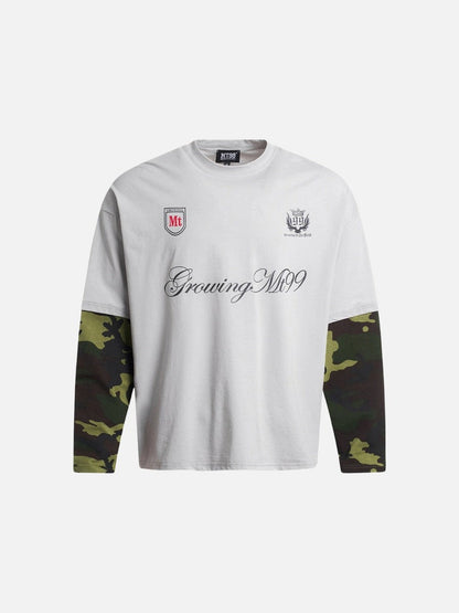 DAXUEN Long-sleeved crew-neck t-shirt with camouflage sleeves