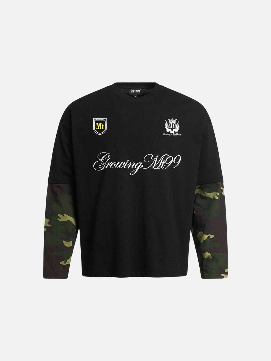 DAXUEN Long-sleeved crew-neck t-shirt with camouflage sleeves